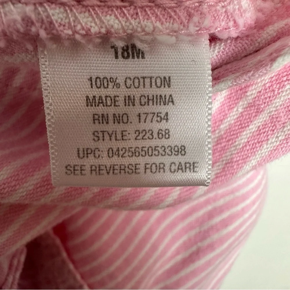 Key Toddler Girls Pink White Stripe Denim Bib Overalls 18 Months 100% cotton